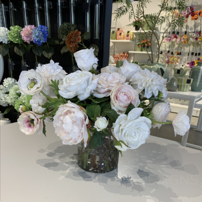 Rose Dahlia Mix in Vase 48cm Champagne