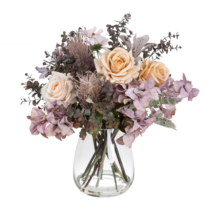 Rose & Daisy Mixed Arrangement In Glass Purple - 51cm