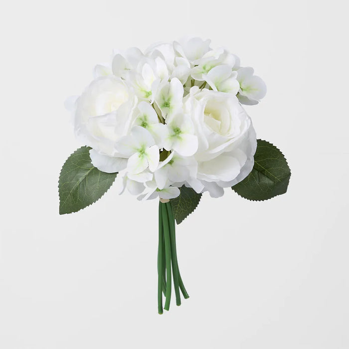 Rose & Hydrangea Bouquet 27cm White Pack of 24