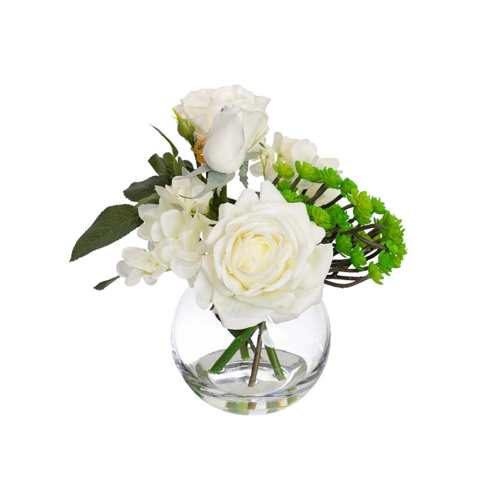 Rose & Succulent In Glass 27cm