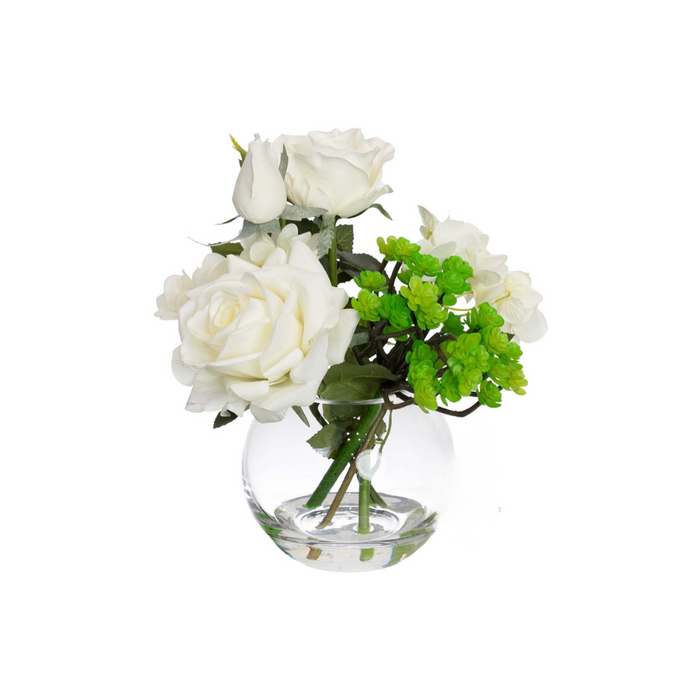Rose & Succulent In Glass 27cm