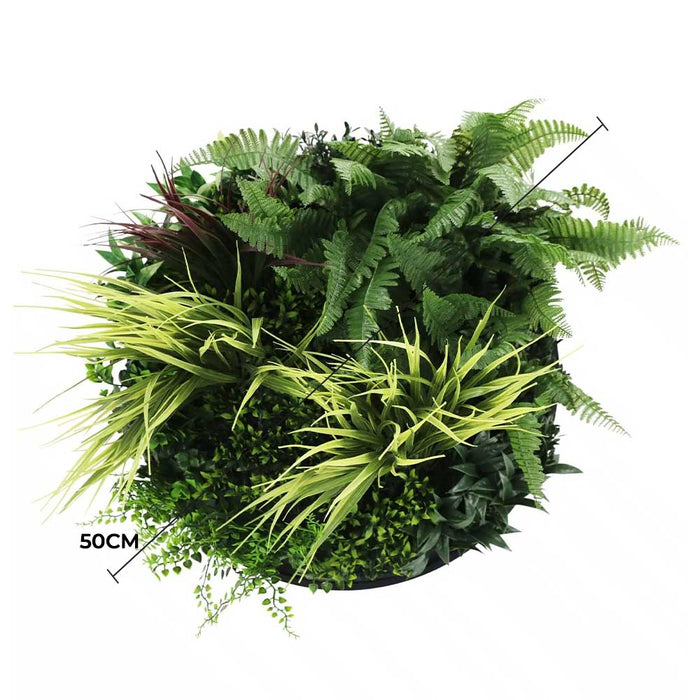 Slimline Artificial Green Wall Disc Art Grassy Fern Fields 50cm - FLORA DESIGNS