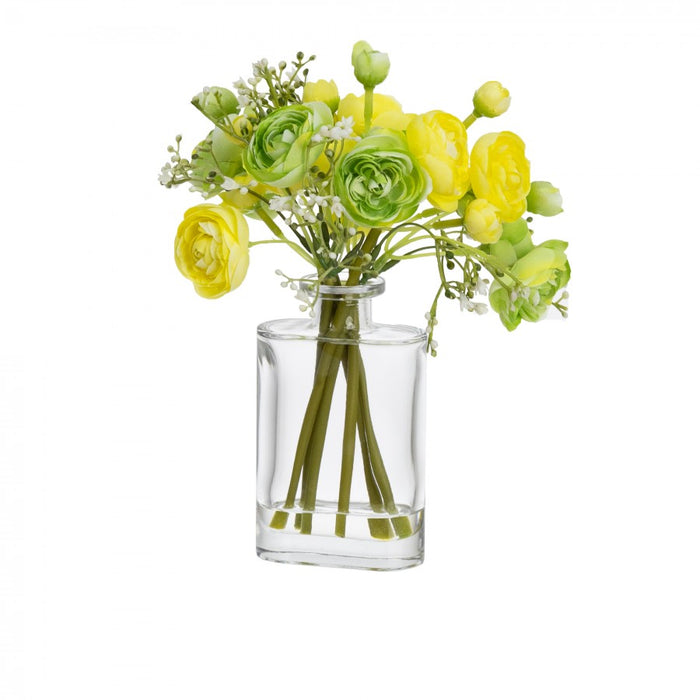 Small Ranunculus Mixed Arrangement In Bud Vase- Yellow 23cm