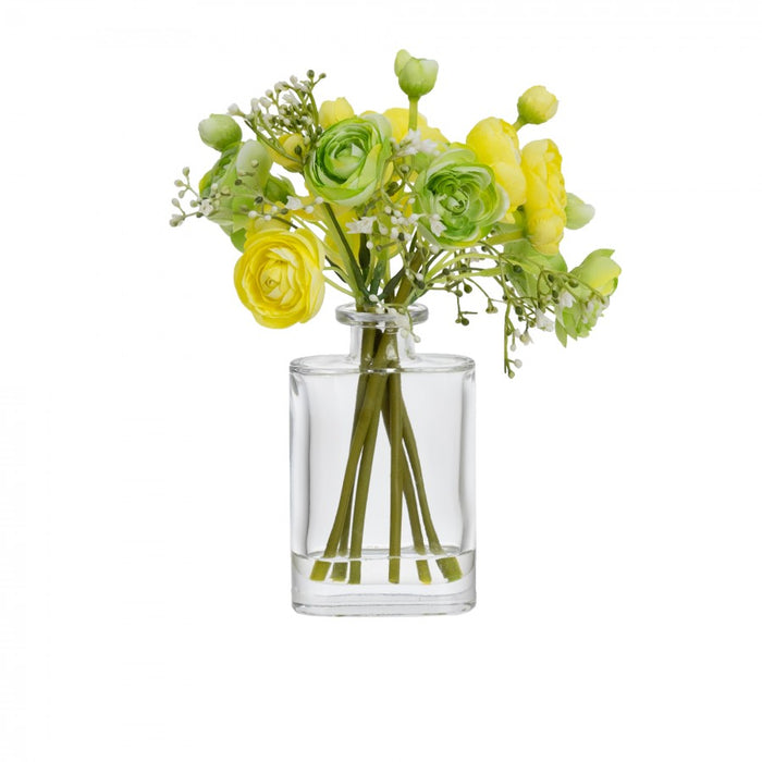 Small Ranunculus Mixed Arrangement In Bud Vase- Yellow 23cm