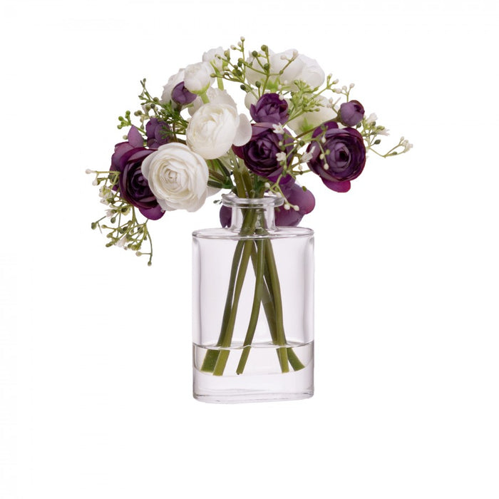 Small Ranunculus Mixed Arrangement in Bud Vase- Purple 23cm