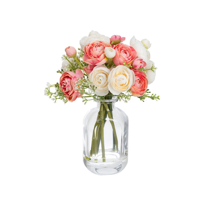 Small Ranunculus Pink Mixed Arrangement In Bud Vase- Pink 23cm H