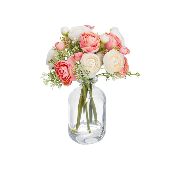 Small Ranunculus Pink Mixed Arrangement In Bud Vase- Pink 23cm H