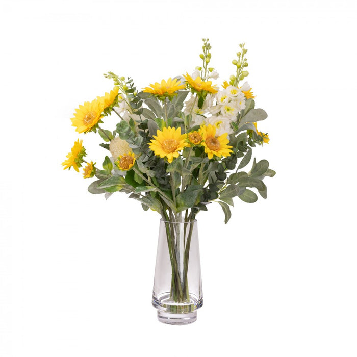Sunflower & Delphinium Arrangement in Glass 72cm Yellow
