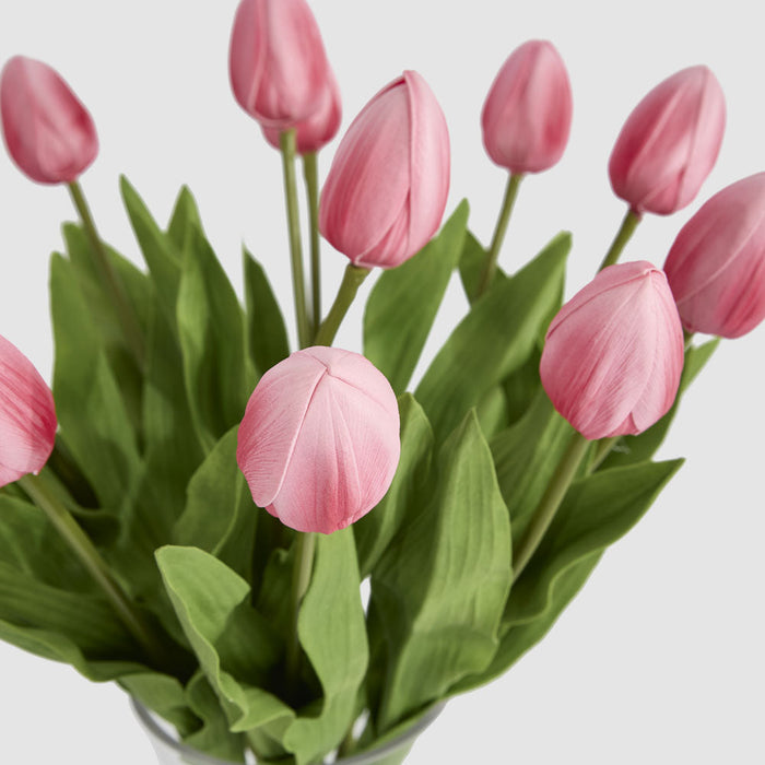 Artificial Real Touch Tulip Floral Arrangement in Water Vase Pink 43cm Pink - FLORA DESIGNS