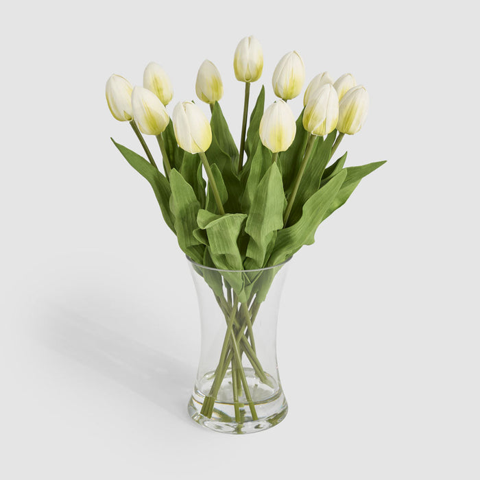 Artificial Real Touch Tulip Floral Arrangement in Water Vase White 43cm White - FLORA DESIGNS