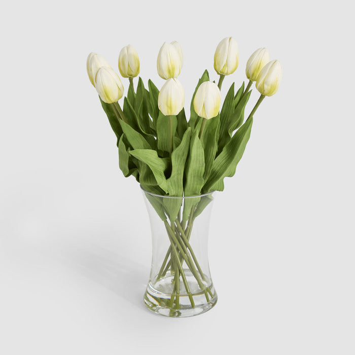 Artificial Real Touch Tulip Floral Arrangement in Water Vase White 43cm White - FLORA DESIGNS