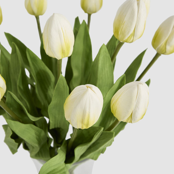 Artificial Real Touch Tulip Floral Arrangement in Water Vase White 43cm White - FLORA DESIGNS
