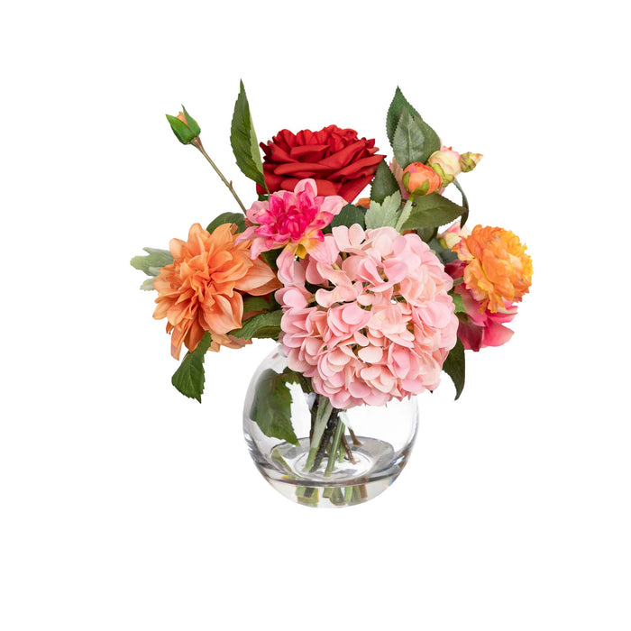 Tulip And Eucalyptus Pink Mixed Arrangement in Fishbowl Glass 40cm