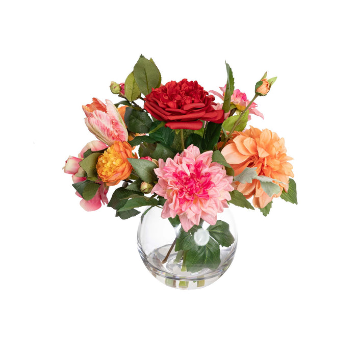 Tulip And Eucalyptus Pink Mixed Arrangement in Fishbowl Glass 40cm