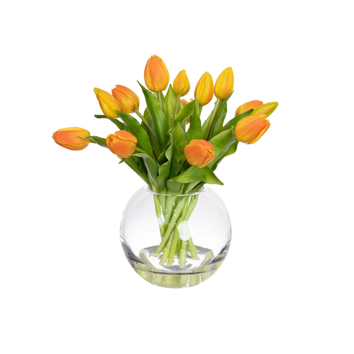 Tulip Arrangement In Fish Bowl Orange 29cm
