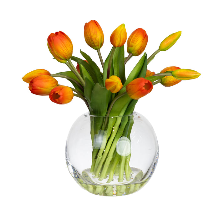 Tulip Arrangement In Fish Bowl Orange 29cm