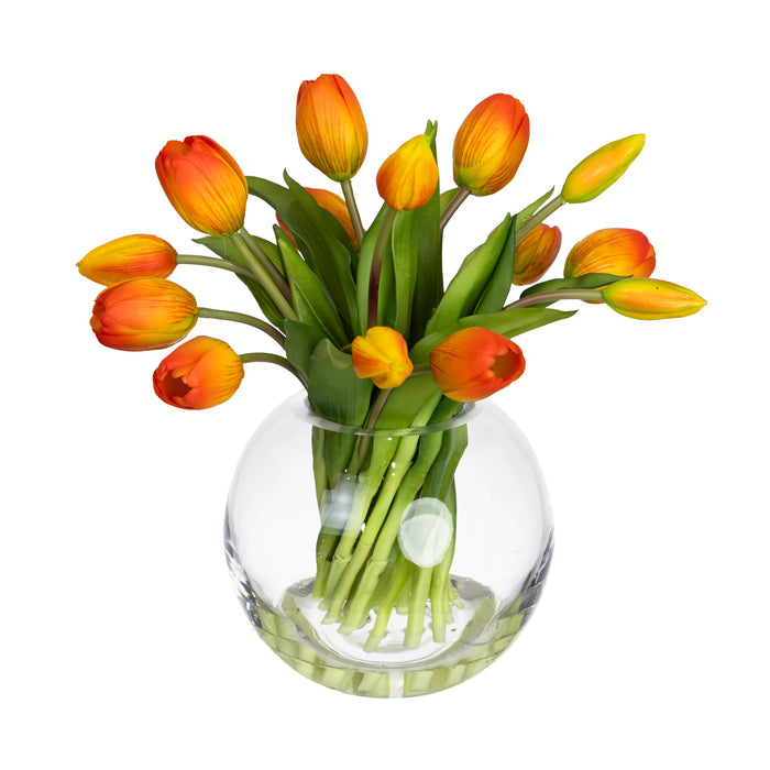 Tulip Arrangement In Fish Bowl Orange 29cm