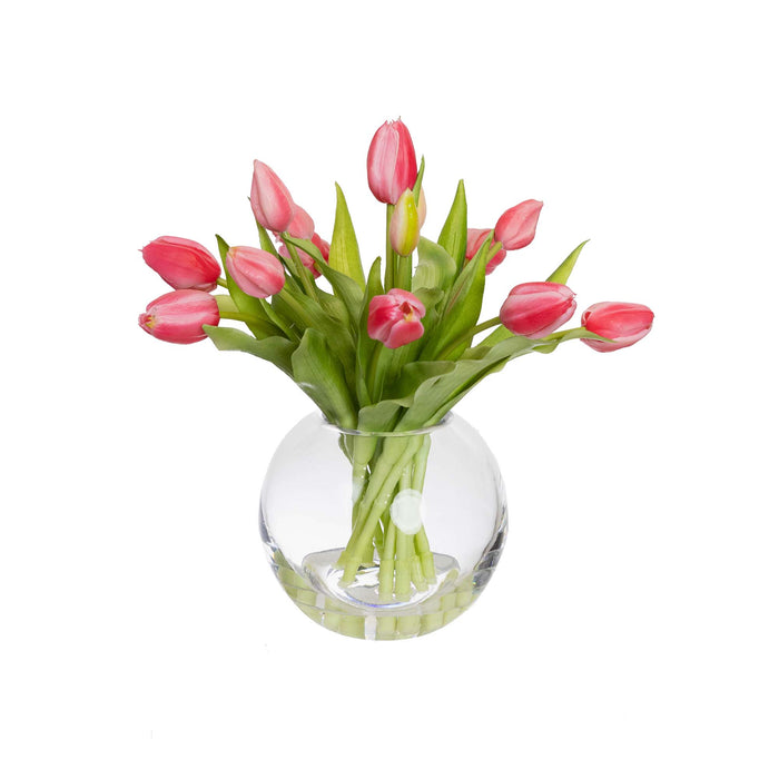 Tulip Arrangement In Fish Bowl Pink 29cm