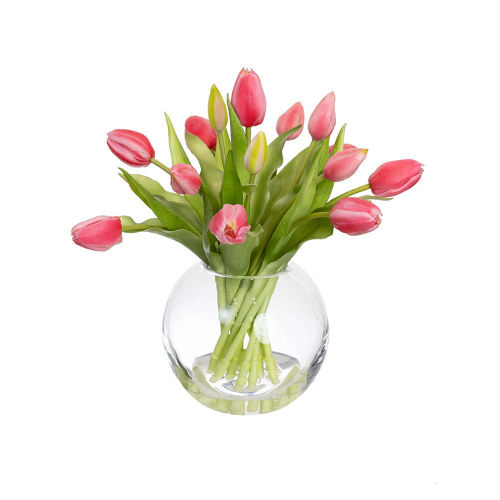 Tulip Arrangement In Fish Bowl Pink 29cm