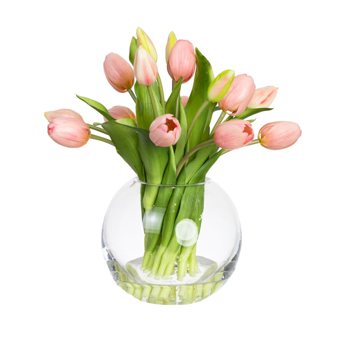 Tulip Arrangement In Fish Bowl Pink 29cm