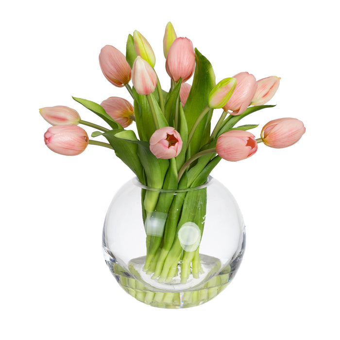 Tulip Arrangement In Fish Bowl Pink 29cm