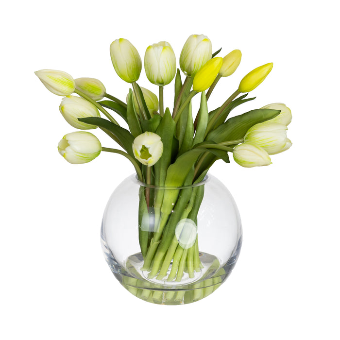 Tulip Arrangement In Fish Bowl White 29cm