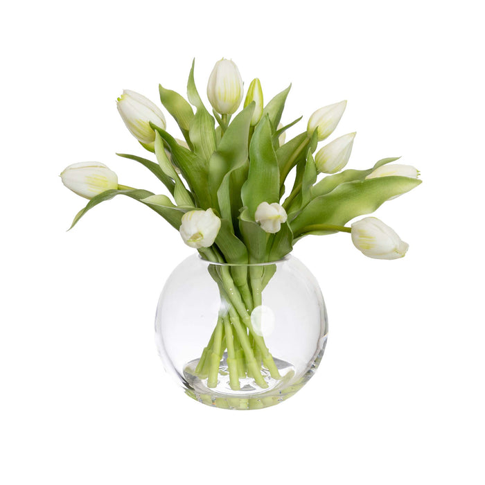 Tulip Arrangement In Fish Bowl White 29cm