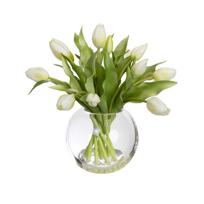 Tulip Arrangement In Fish Bowl White 29cm