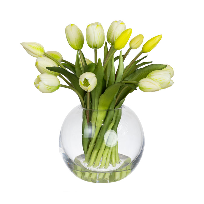 Tulip Arrangement In Fish Bowl White 29cm