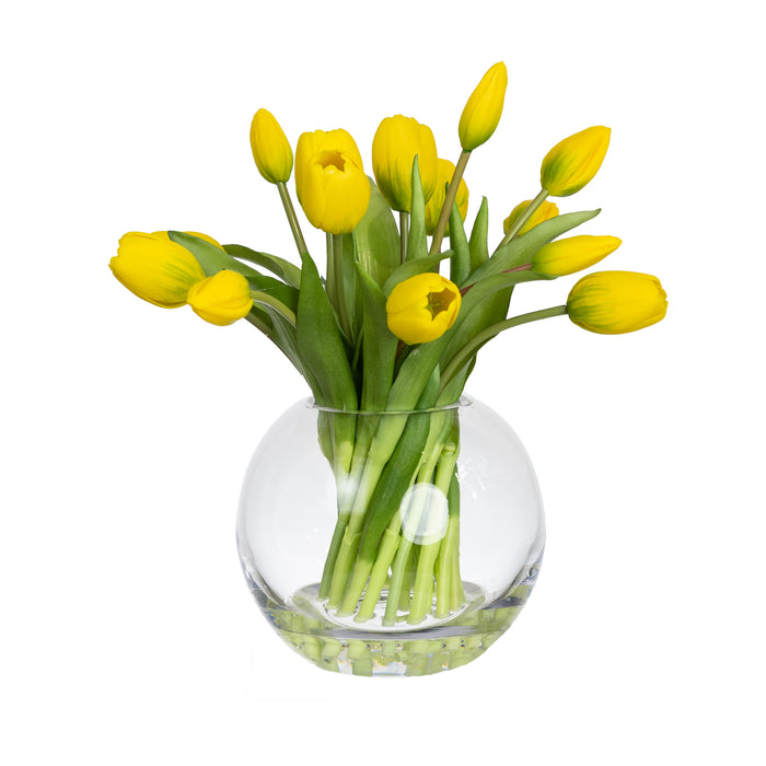 Tulip Arrangement In Fish Bowl Yellow 29cm