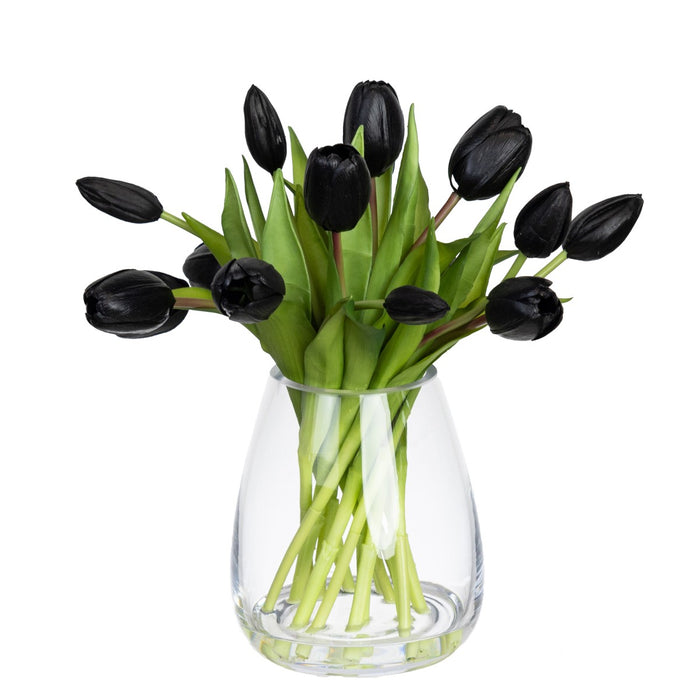Tulip Black Arrangement in Glass 34cm