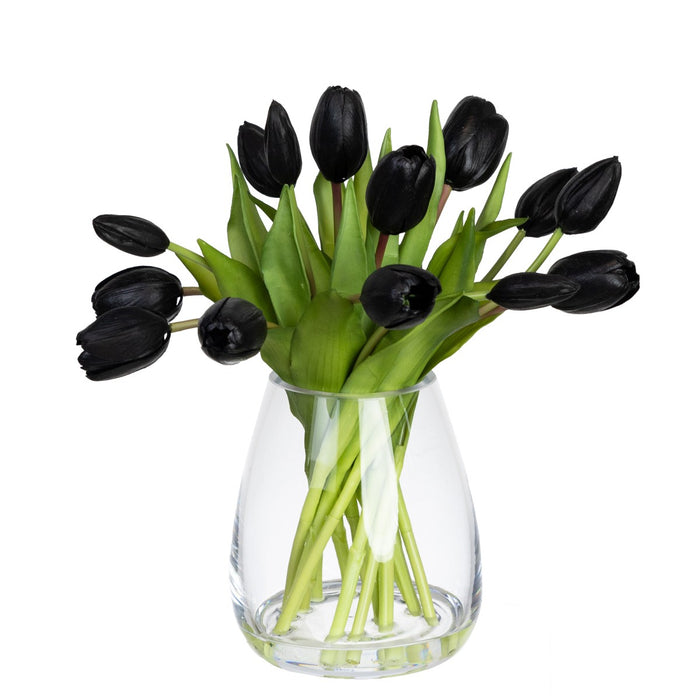 Tulip Black Arrangement in Glass 34cm