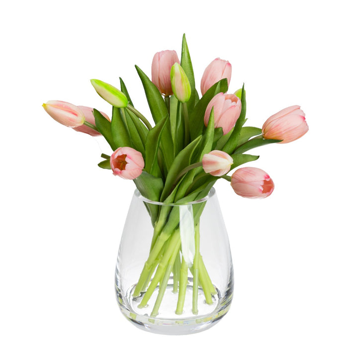 Tulip Pink Arrangement in Glass 34cm