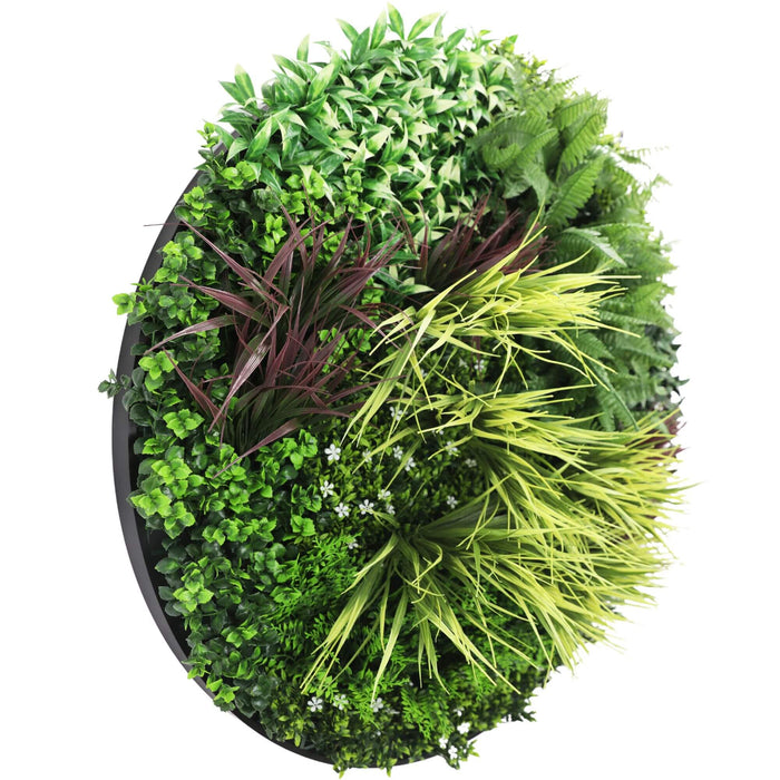 Slimline Artificial Green Wall Disc Art Grassy Fern 100cm - FLORA DESIGNS