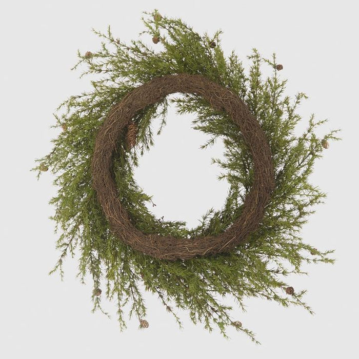 Pine Needle And Red Berry Wreath Green 90cm