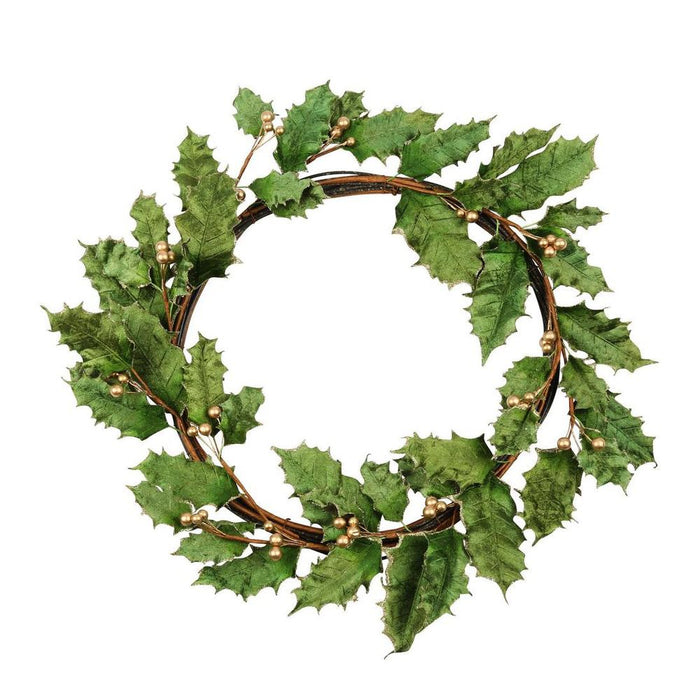 Elive Green Velvet Holly Wreath 60cm Pack of 2