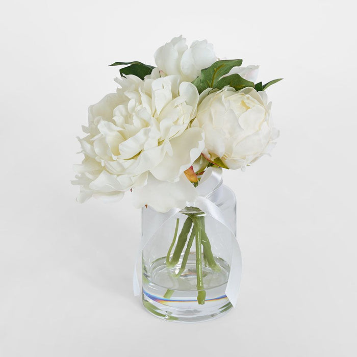 Peony Arrangement in Vase 23cm White - Pack of 6