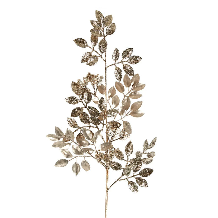 Metallic and Glitter Gold Leaf Stem 70cm Pack of 6