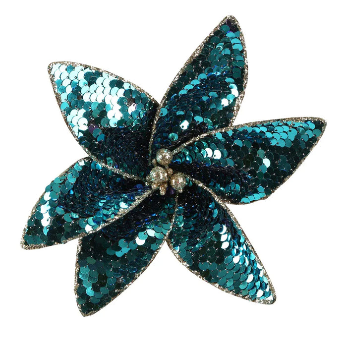 Zaza Sequin Clip On Flower Blue 15cm Pack of 8