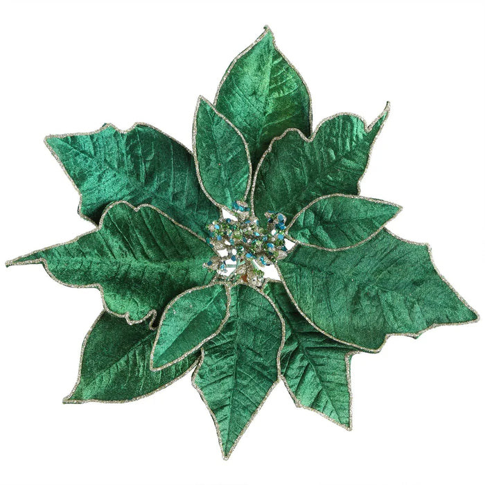 Velve Clip On Poinsettia Dark Green 25cm Pack of 6