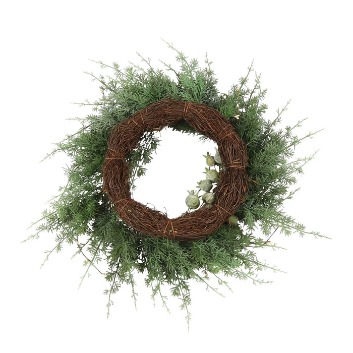 Artificial Grenner Gumnut Wreath Green 62cm