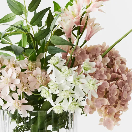 Hydrangea Delphinium Mix in Vase Dusty Pink White 45cm