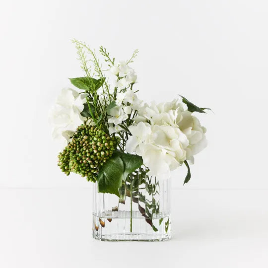 Hydrangea Larkspur Mix in Vase White 43cm