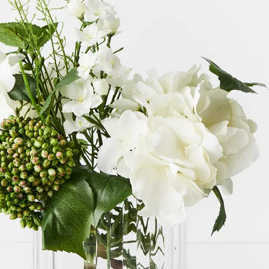 Hydrangea Larkspur Mix in Vase White 43cm