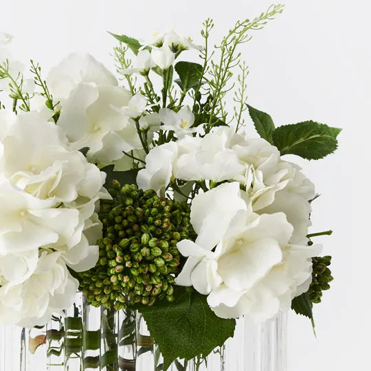 Hydrangea Larkspur Mix in Vase White 46cm