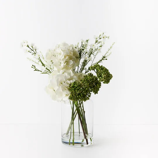 Hydrangea Larkspur Mix in Vase White 70cm