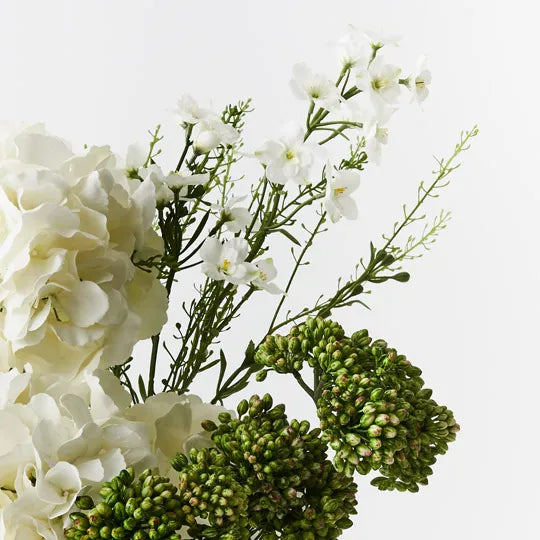 Hydrangea Larkspur Mix in Vase White 70cm