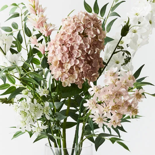 Hydrangea Delphinium Mix in Vase Dusty Pink White 86cm