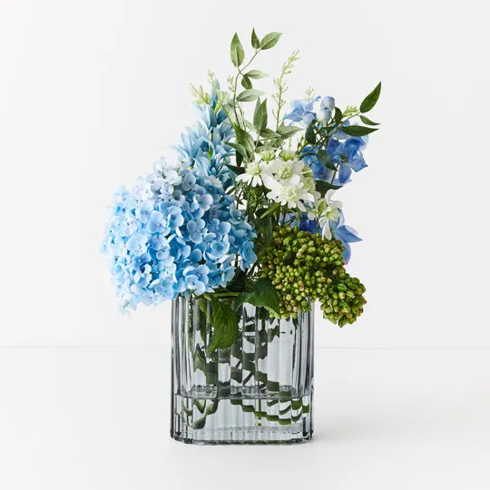 Hydrangea Delphinium Mix in Vase Blue White 45cm