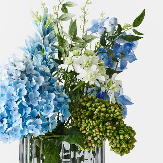 Hydrangea Delphinium Mix in Vase Blue White 45cm